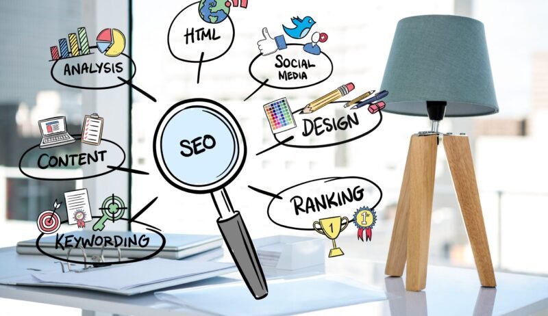 digital composite of business graphics with office background
